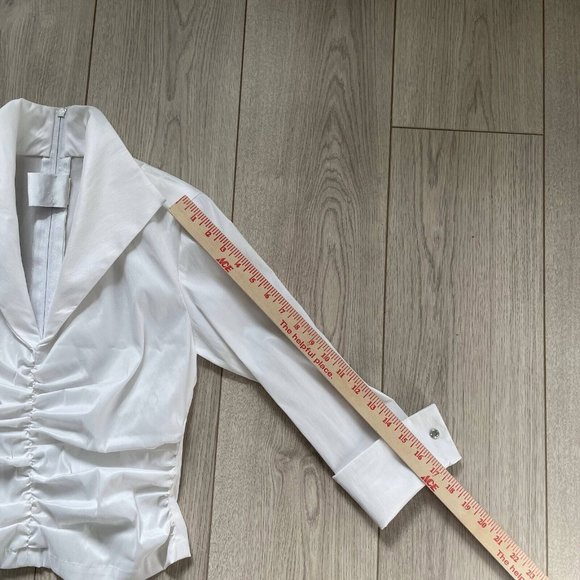 Tadashi Ruched Zip Back Collared Pin Tuck Top Women's White Cuff Sleeves Solid - Picture 7 of 7